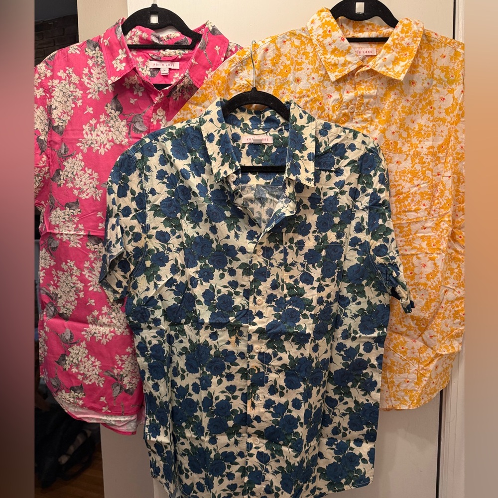 Floral Button-Up Shirts in Pink, Yellow, and Blue